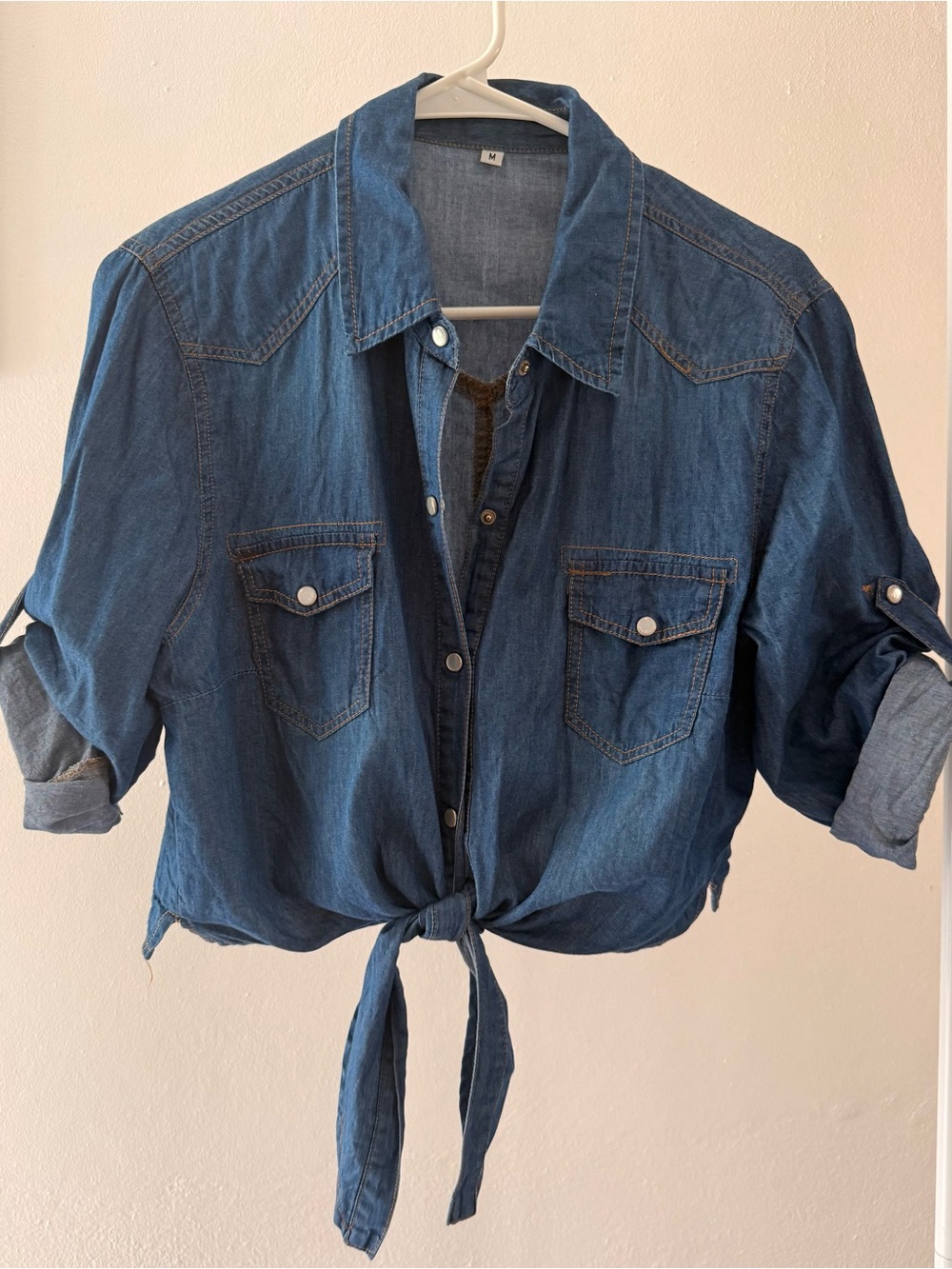 Women's Blue Denim Tie-Front Button-Down Shirt